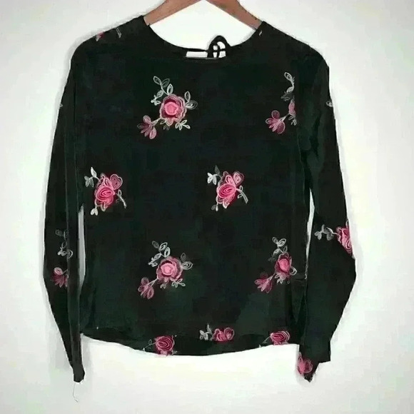 Lucca Black Embroidered Long sleeve‎ top Sz S - Picture 1 of 9